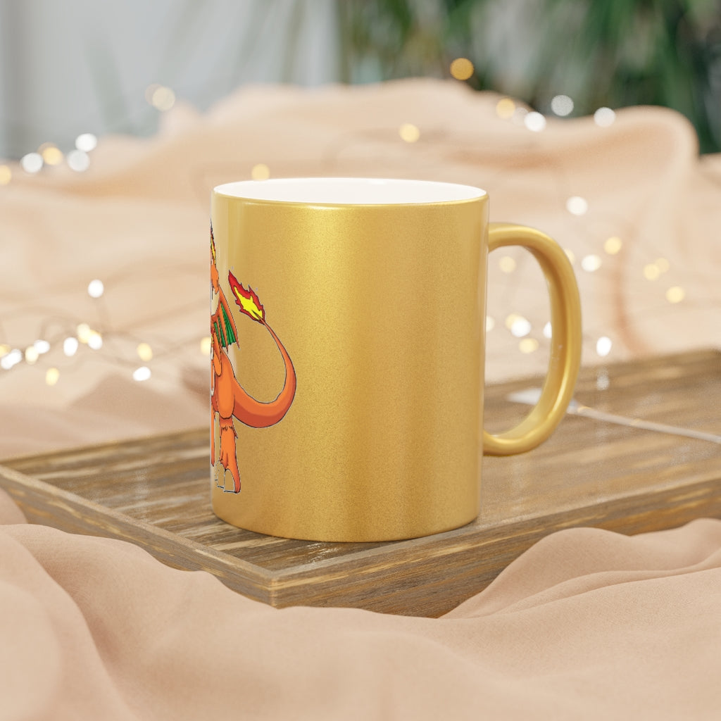 Angetiron Metallic Mug in Silver and Gold, showcasing customizable designs and a sleek ceramic finish.